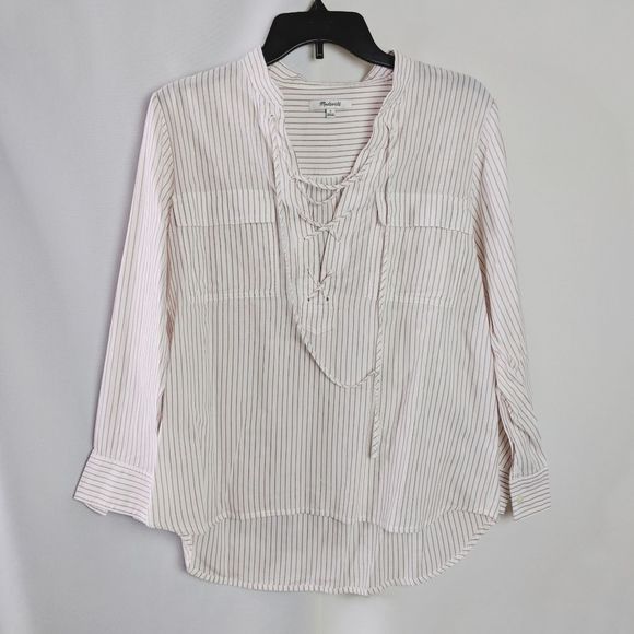 Madewell Tops - Madewell Striped Lace Up Front Pop Over Top Sz S